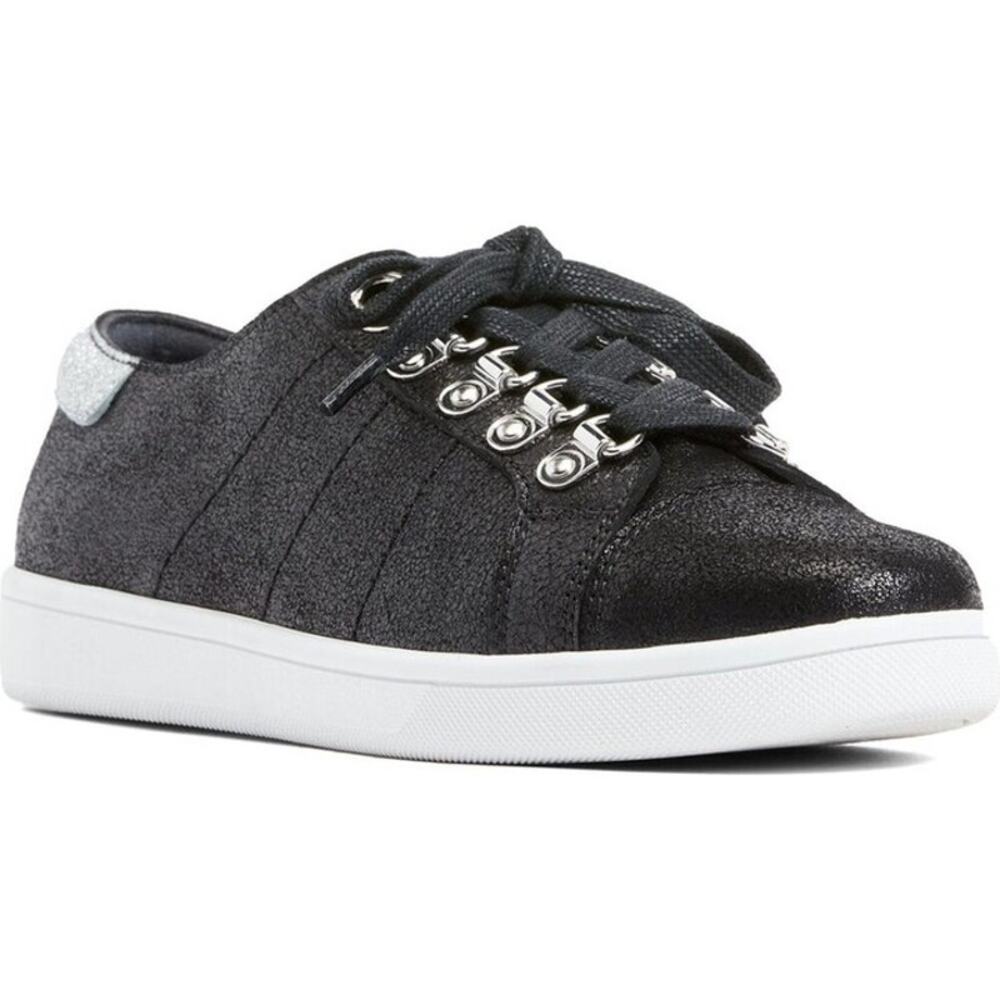 PAIGE Ava Lace Up Suede Sneakers Shoes Leather Distressed Black Silver Size 6